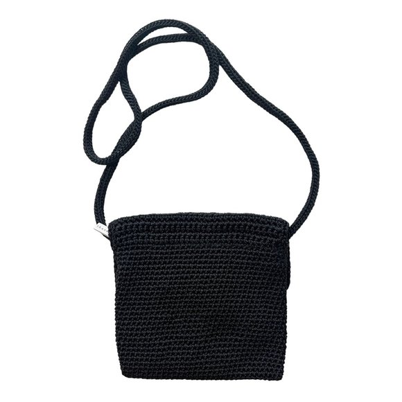 The SAK Small Black Square Crochet Woven Crossbody Zip Pocket Pouch Purse - Picture 2 of 7